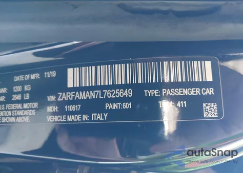 2020 Alfa Romeo Giulia Sport Rwd z USA, uszkodzony, nr VIN ZARFAMAN7L7625649